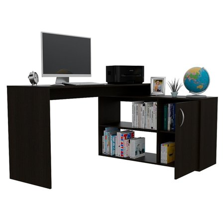 Tuhome Axis Modern L-Shaped Computer Desk with Open & Closed Storages, Black ELW4452
